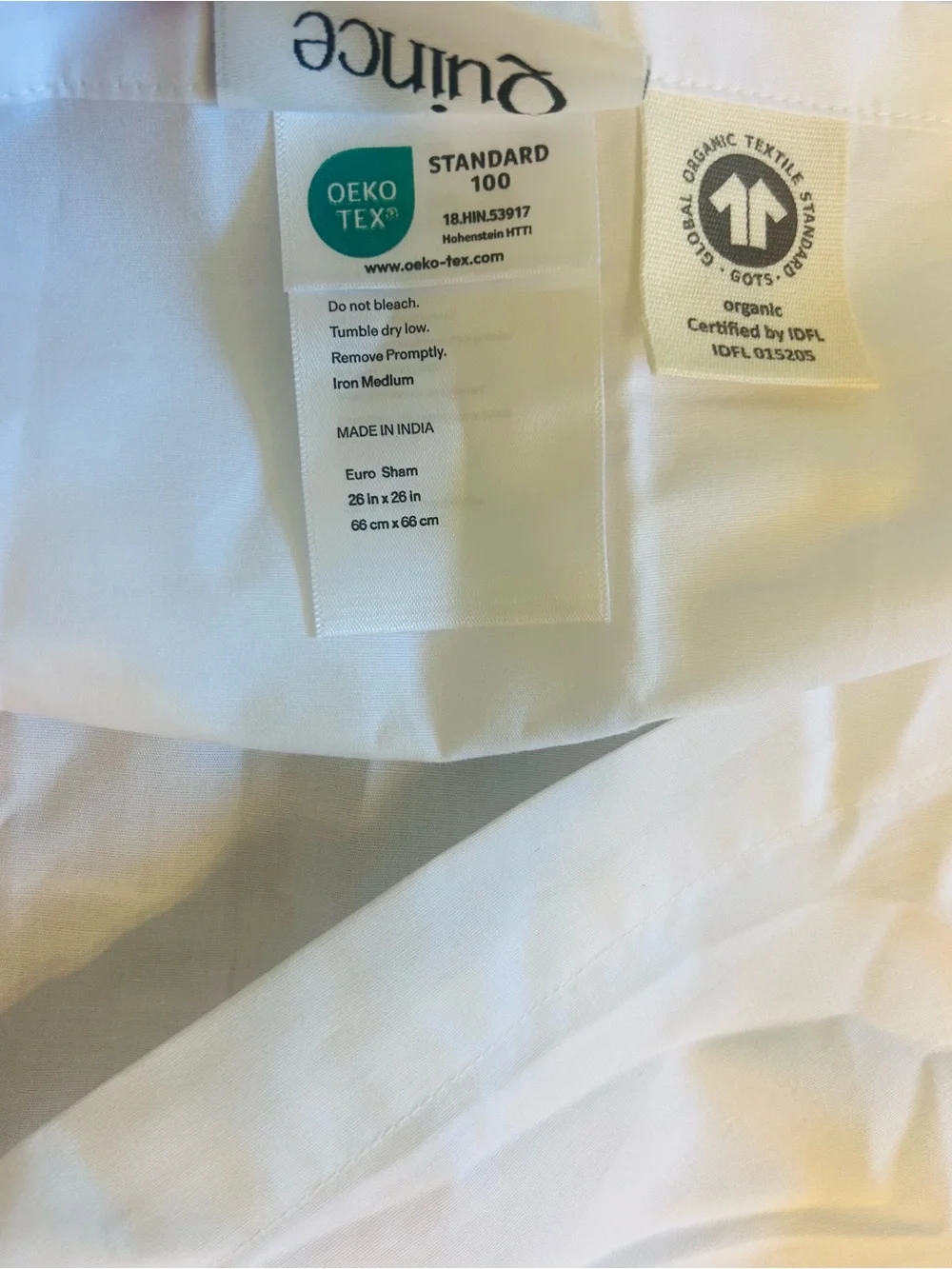 NWOT Quince Organic Crisp Percale  Euro Sham White w/Navy Double-Needle Border!